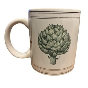 Botanical Artichoke Ceramic Coffee Mug - Cream and Green